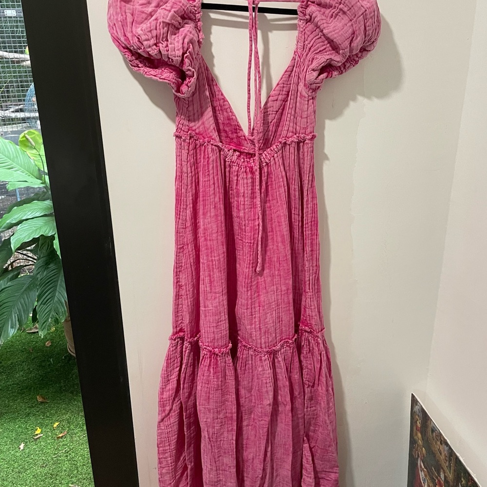 Pink Puff Sleeve Dress perfect for cover up or beach lounge